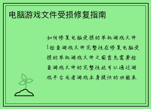 电脑游戏文件受损修复指南